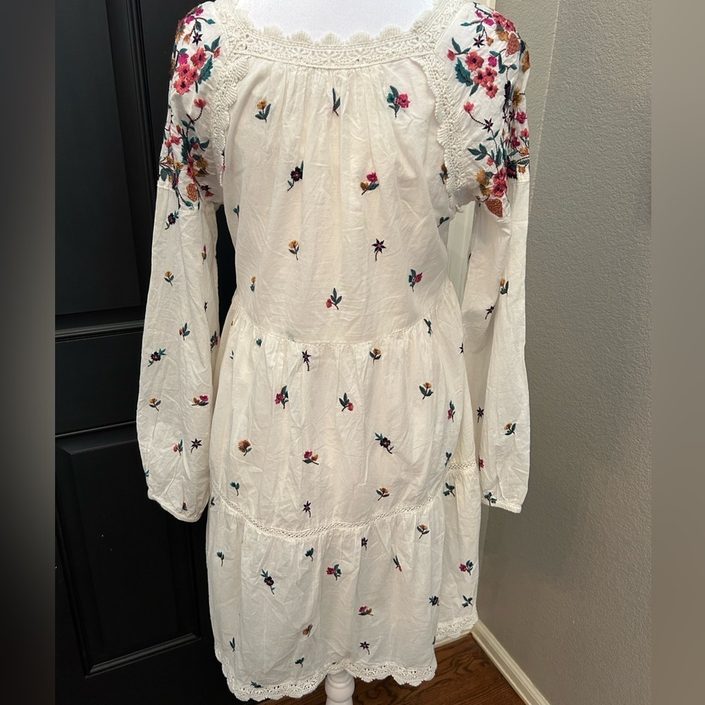 Anthropologie Maeve Sydney Boho Babydoll Peasant Embroidery Tiered Dress Size XS - Picture 5 of 16